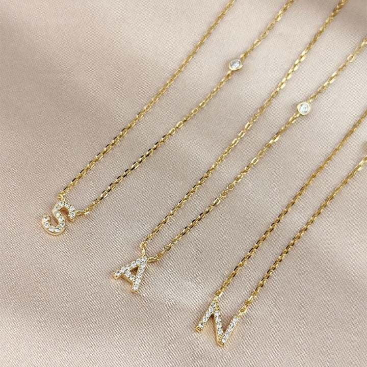 INITIAL ZIRCON NECKLACE-S925 SILVER SOLID